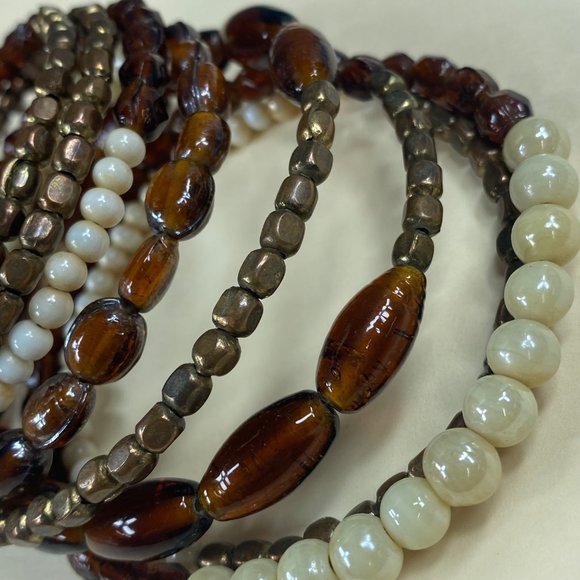 Beaded Multilayer Memory Wire Bracelet Multicolor Neutral Fall Earth Tones - Picture 4 of 15